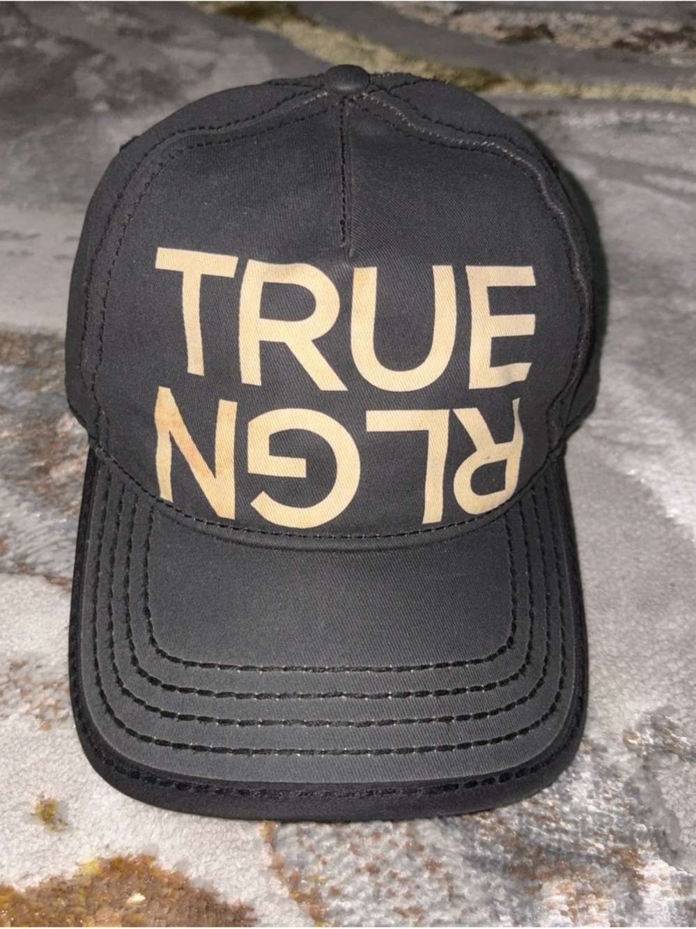 True Religion Black Baseball Cap with Tan Logo